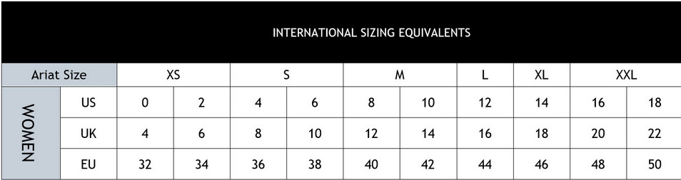 2022 Ariat Womens Clothing  Size Chart